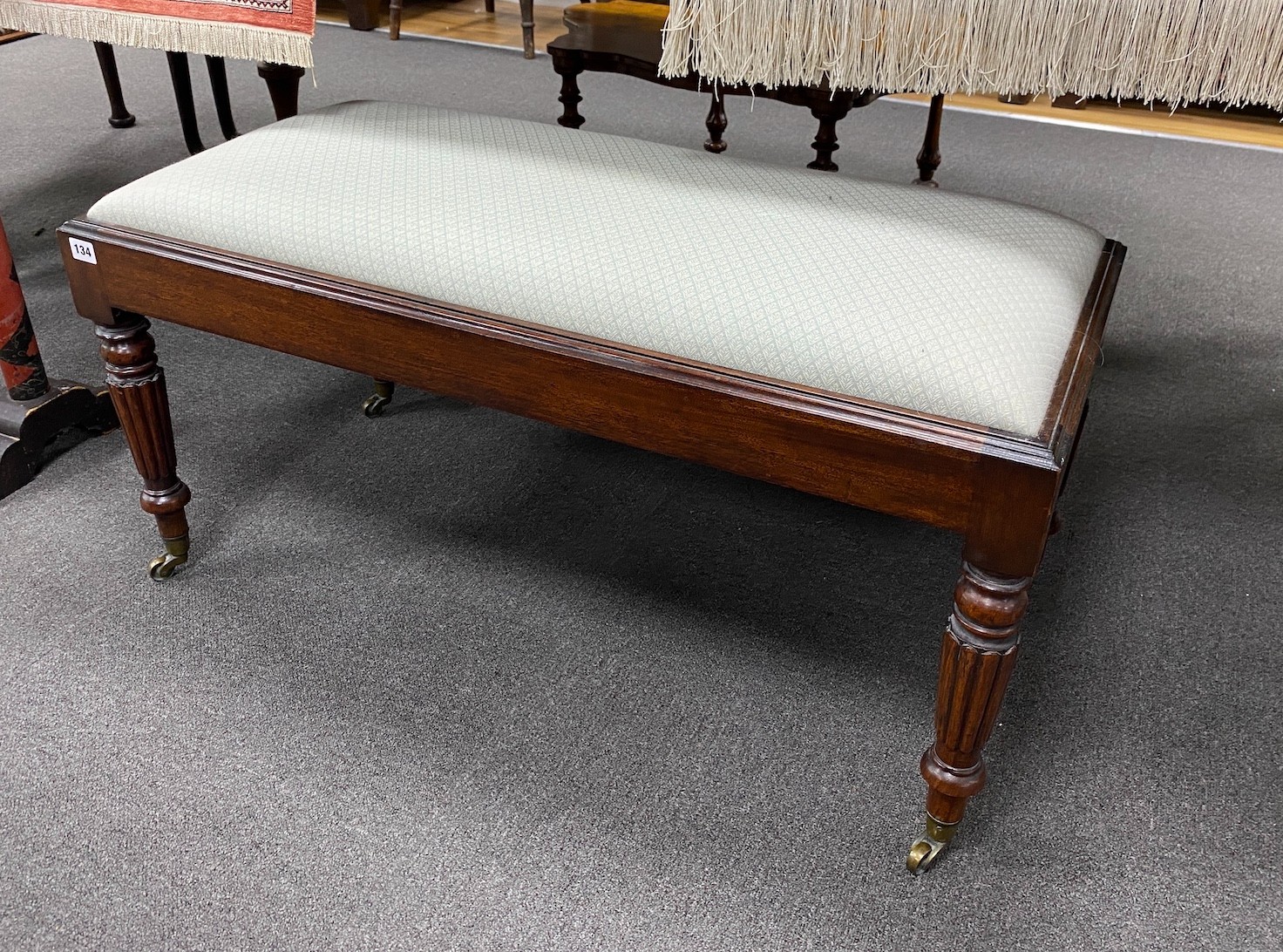 A Regency rectangular mahogany dressing stool, length 96cm, depth 46cm, height 46cm